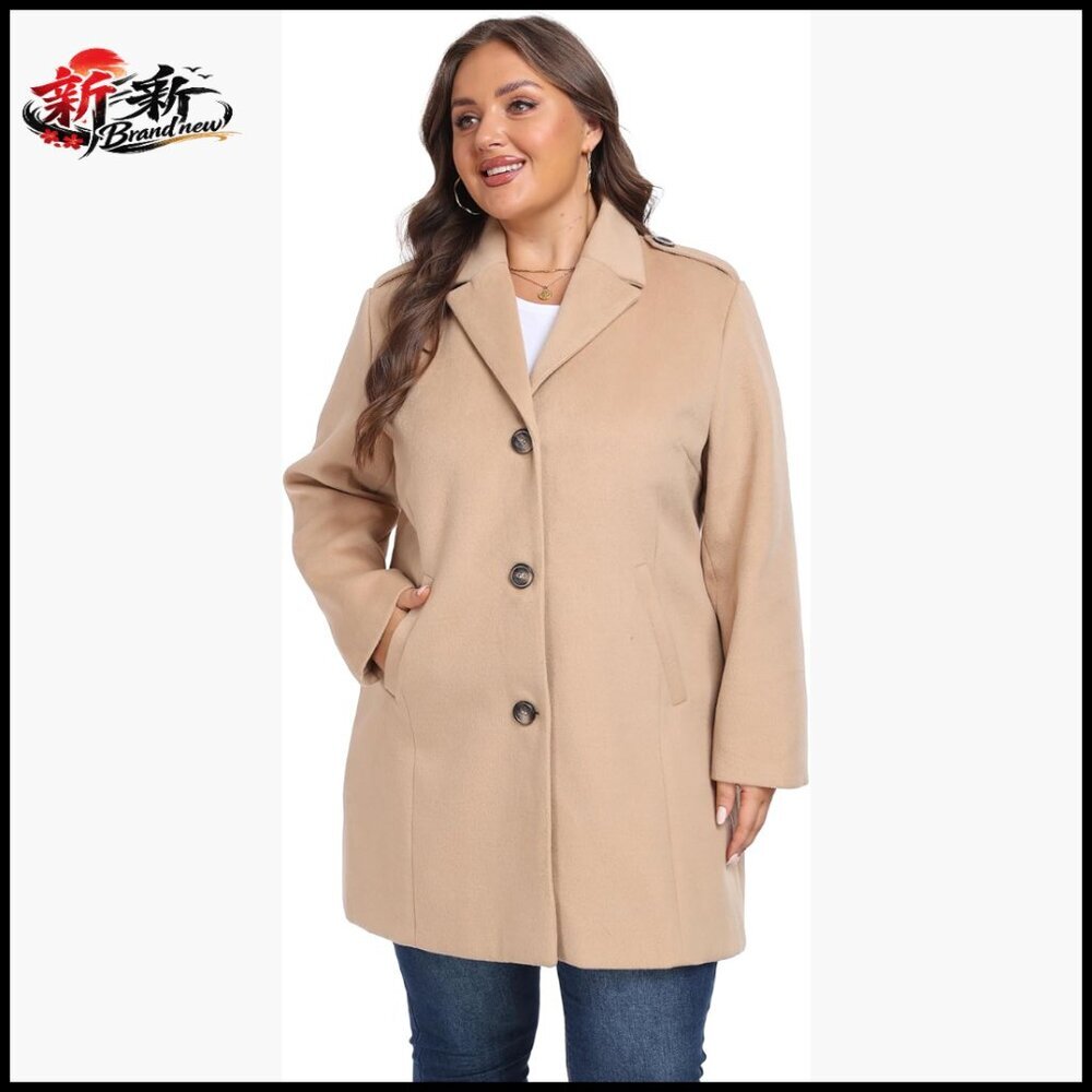Plus Size Pea Coat Oversized Notched Lapel Polyester Jacket